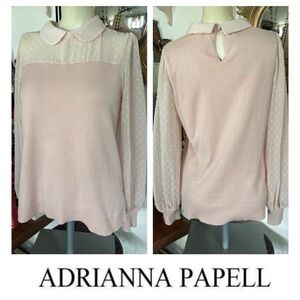 Pink Knit & Sheer Swiss-Dot Blouse